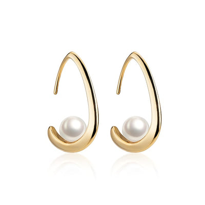 Gold Open Waterdrop Hoop Pearl Earrings