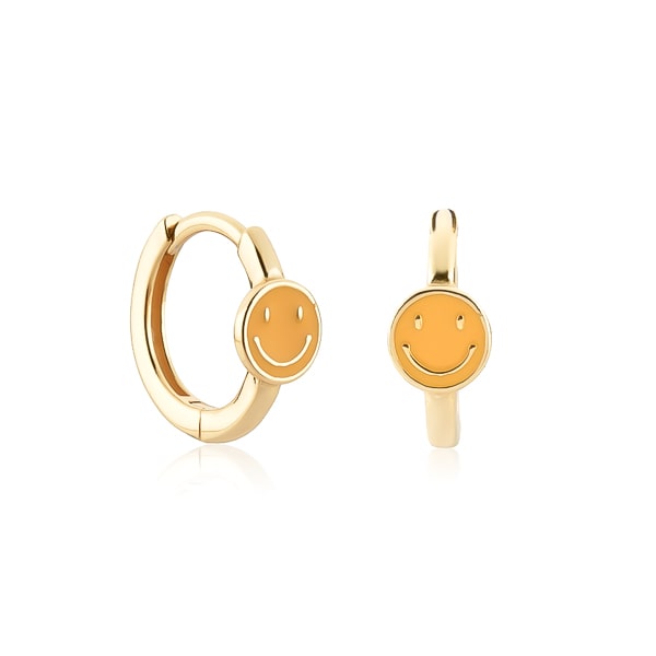 Gold orange smiley emoji hoop earrings