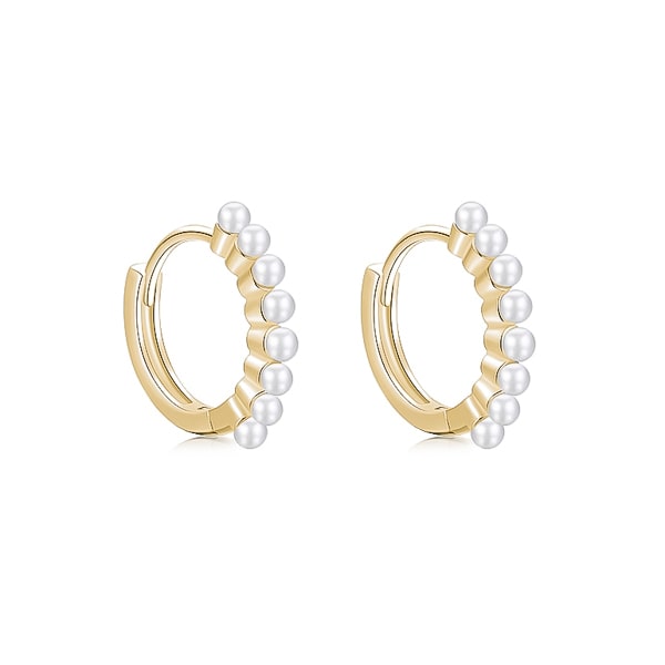 Gold pearl mini hoop earrings