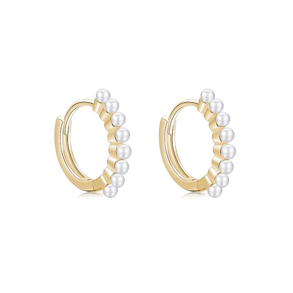 Gold Pearl Mini Hoop Earrings | Classy Women Collection