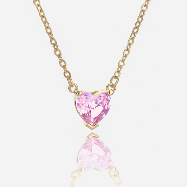 Gold pink crystal heart necklace details