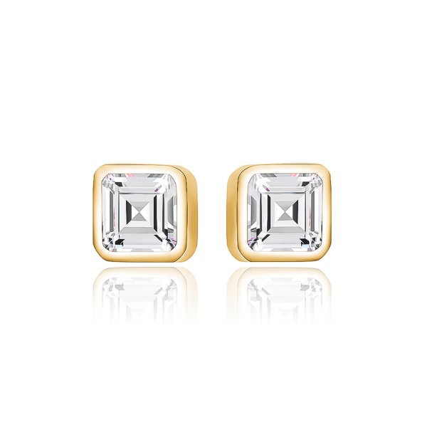 Gold princess-cut crystal stud earrings