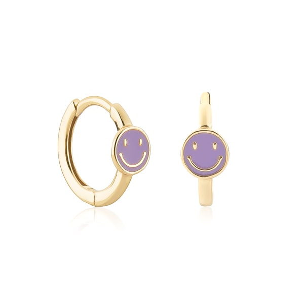 Gold purple smiley emoji hoop earrings