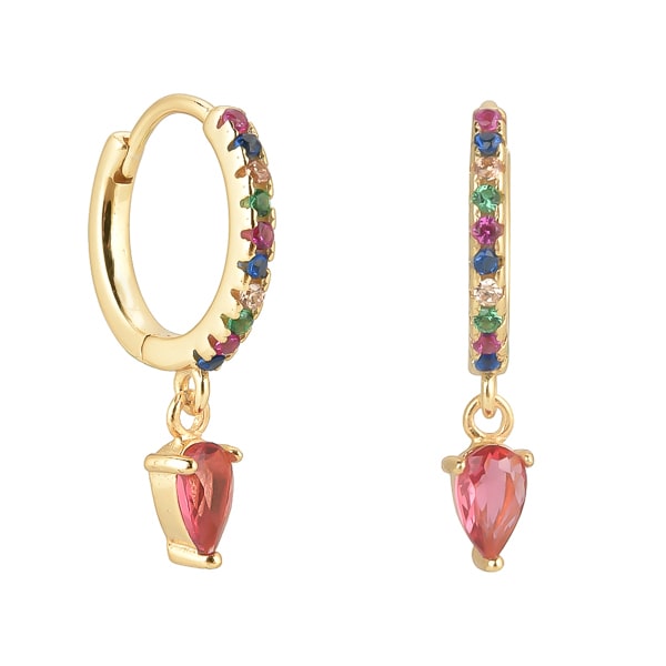 Gold rainbow crystal huggie teardrop earrings