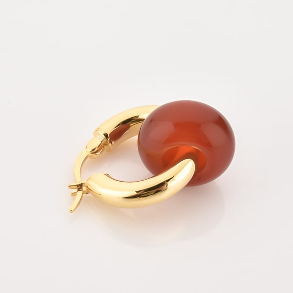 Gold red agate hoop earrings detail