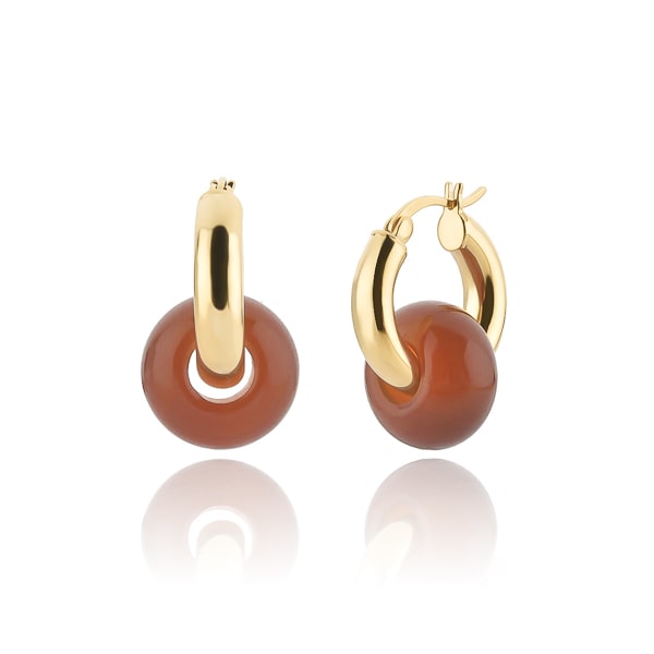 Gold red agate hoop earrings