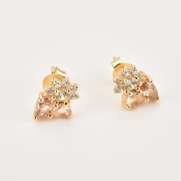 Champagne floral crystal cluster stud earrings details
