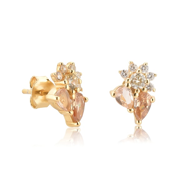 Champagne floral crystal cluster stud earrings