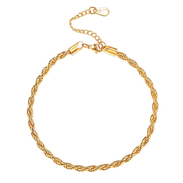 Gold rope chain anklet on a white background