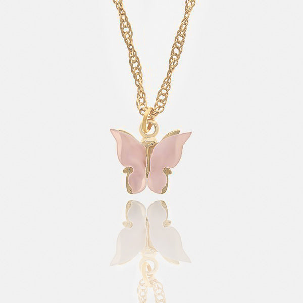 Gold rose butterfly pendant necklace details