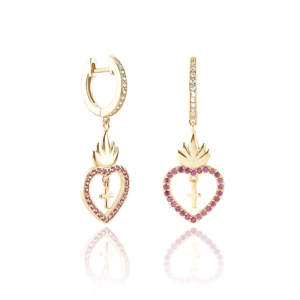 Gold sacred heart hoop earrings