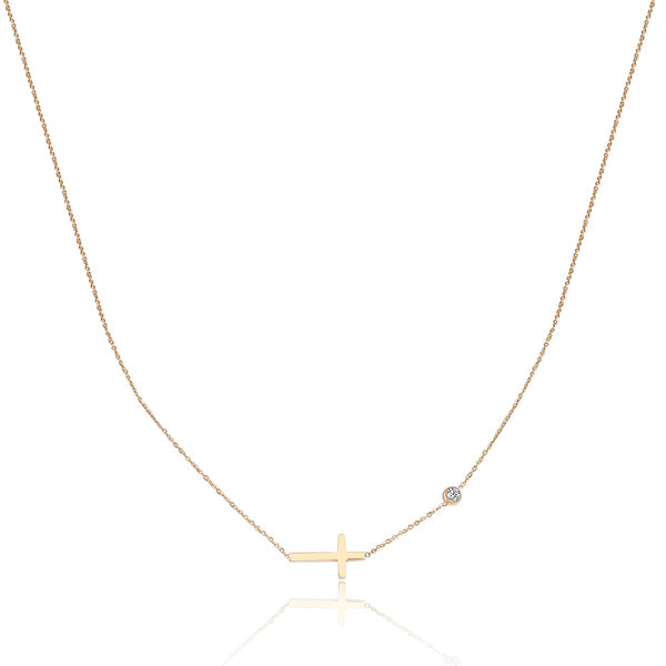 Gold and Diamond Sideways Cross Necklace