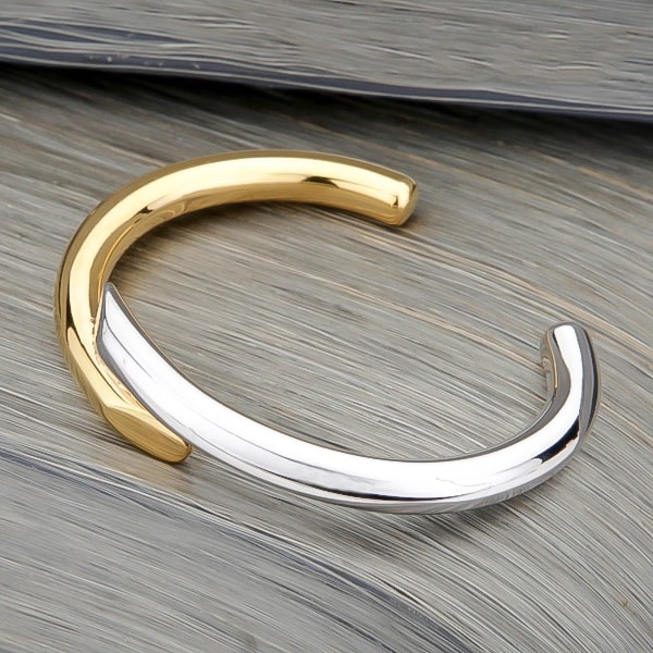 Gold & silver harmony cuff bracelet viewed from its side