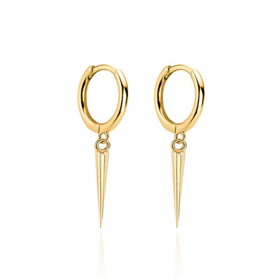 Gold single spike hoop earrings