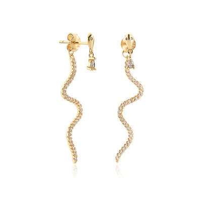 Gold Snake Crystal Drop Earrings