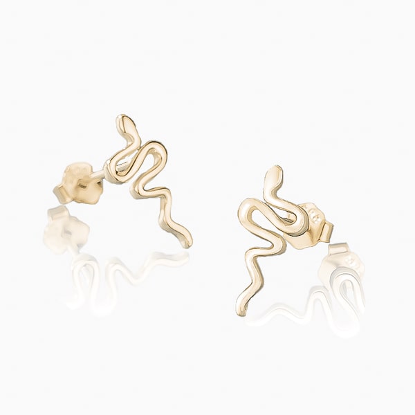 Gold snake stud earrings detail