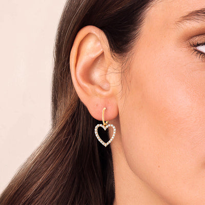 Gold crystal heart dangle drop earrings
