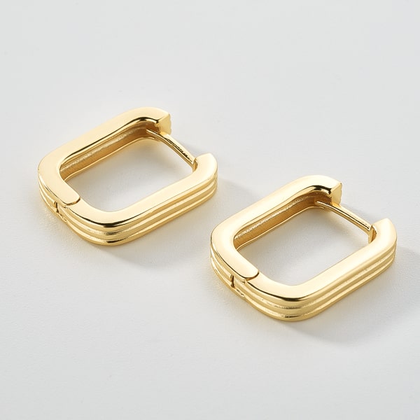 Gold square hoop earrings detail