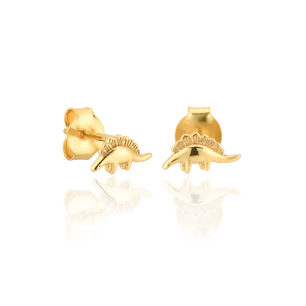 Gold stegosaurus dino stud earrings