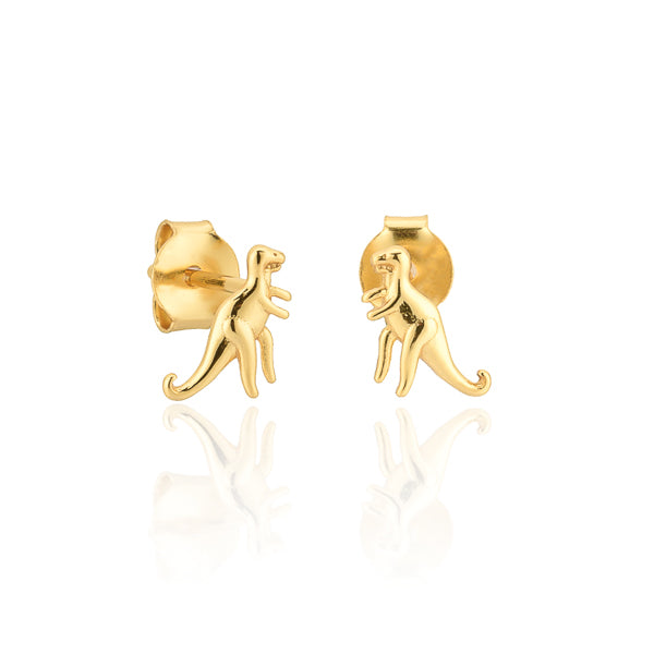 Gold t-rex dino stud earrings