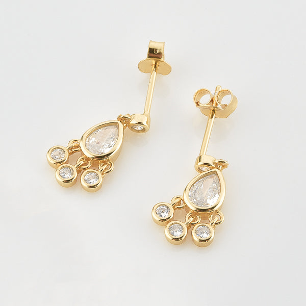 Gold teardrop crystal mini chandelier earrings details