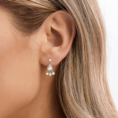 Gold teardrop crystal mini chandelier earrings