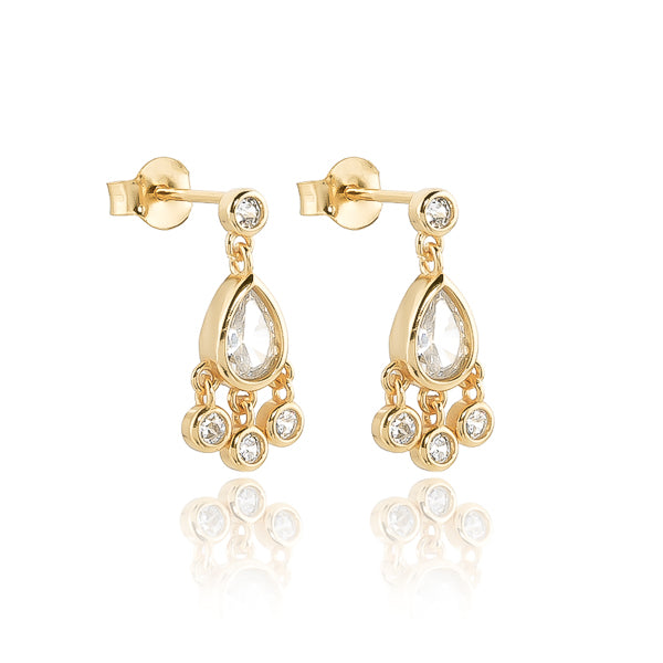 Gold teardrop crystal mini chandelier earrings
