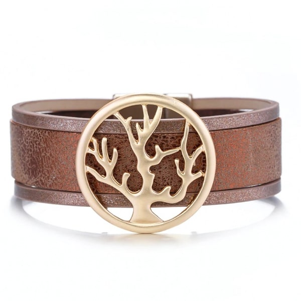 Gold tree of life leather cuff bracelet