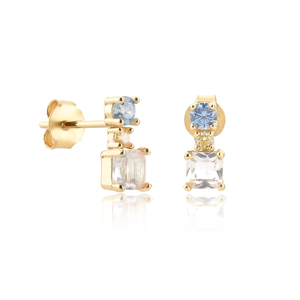 Gold triple crystal mini drop stud earrings