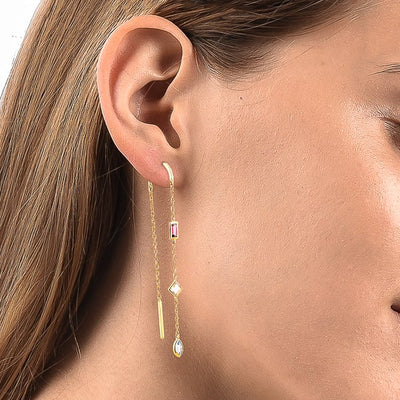 Gold triple crystal threader earrings