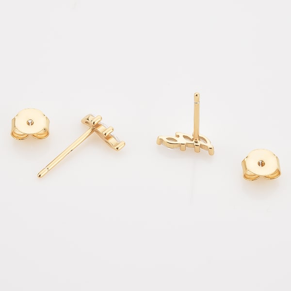 Gold triple marquise stud earrings detail