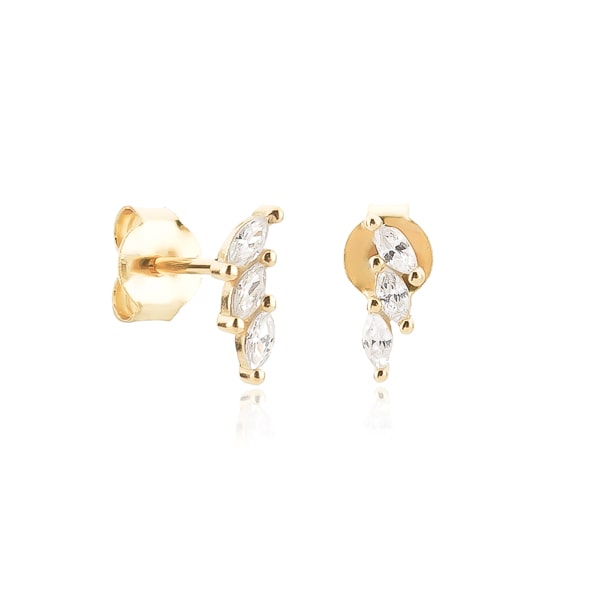 Gold triple marquise stud earrings