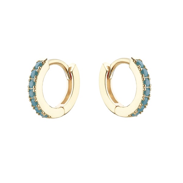 Gold turquoise crystal huggie earrings