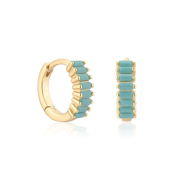 Turquoise emerald-cut huggies