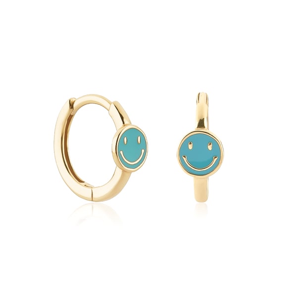 Gold turquoise smiley emoji hoop earrings