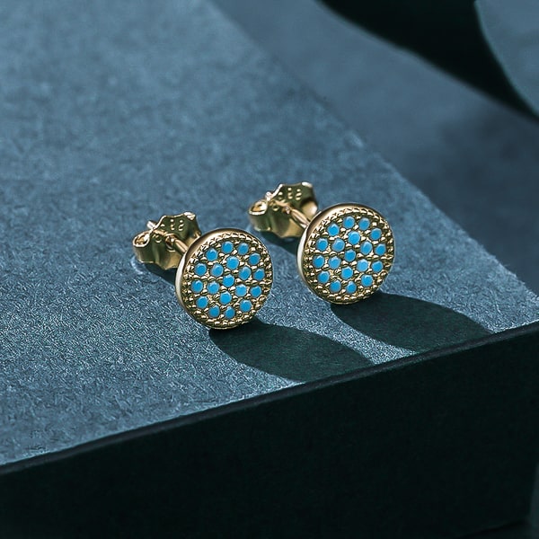 Gold turquoise stud earrings detail