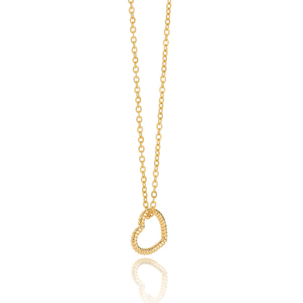 Gold twisted open heart pendant necklace