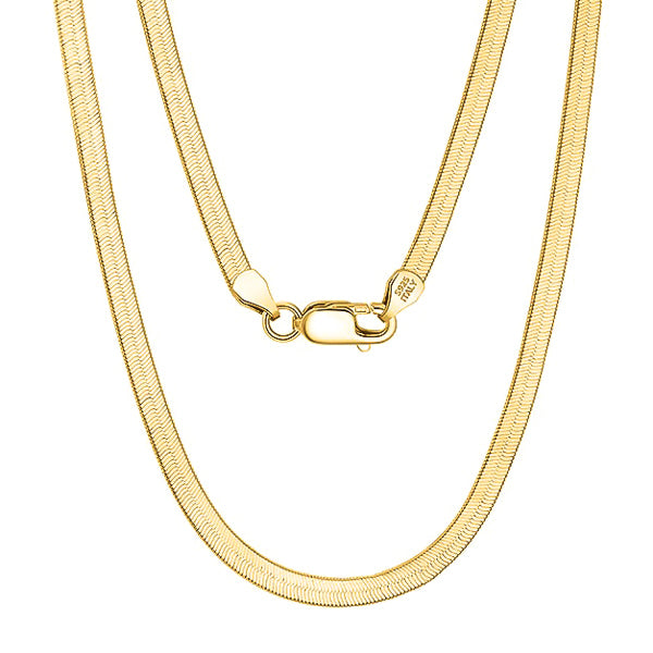 Gold vermeil herringbone chain necklace display