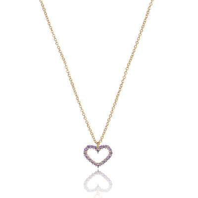 Gold violet crystal open heart necklace