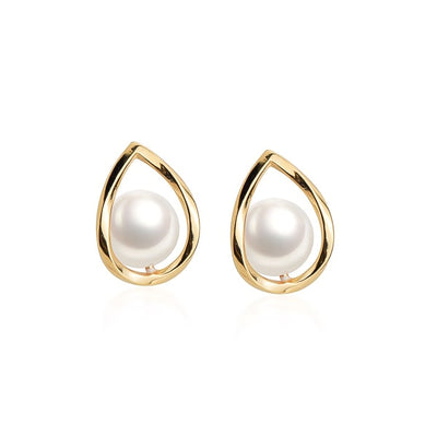 Gold Waterdrop Pearl Stud Earrings