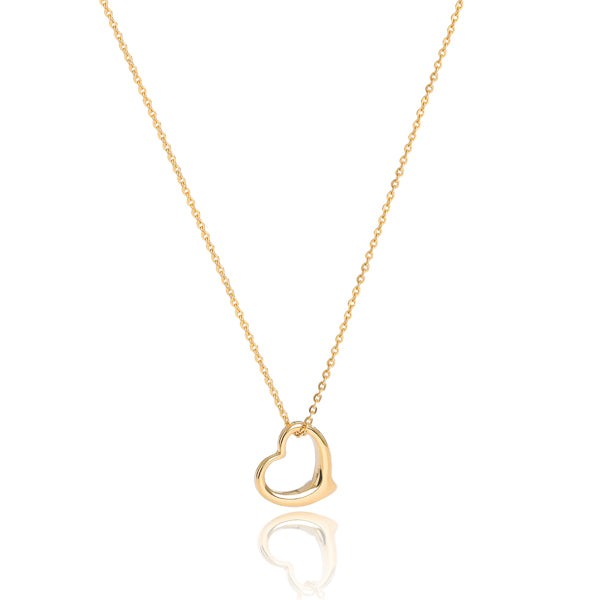 Gold wavy open heart pendant necklace
