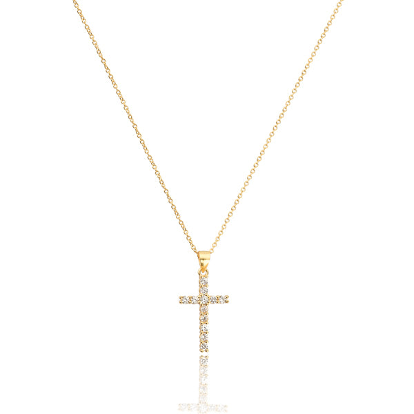 Gold White Crystal Cross Pendant Necklace | Classy Women Collection