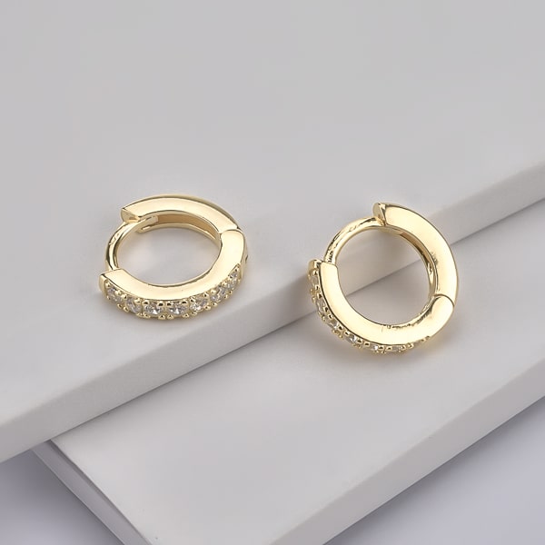 Gold white crystal huggie earrings details