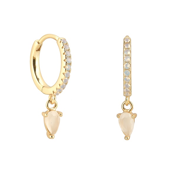 Gold white crystal huggie teardrop earrings