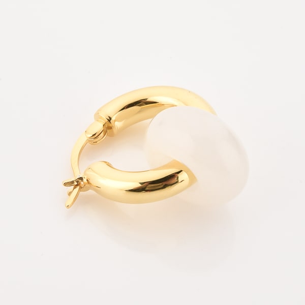 Gold white jade hoop earrings detail
