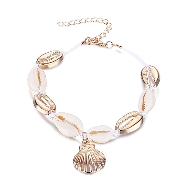 Gold and white seashell cowrie shell anklet