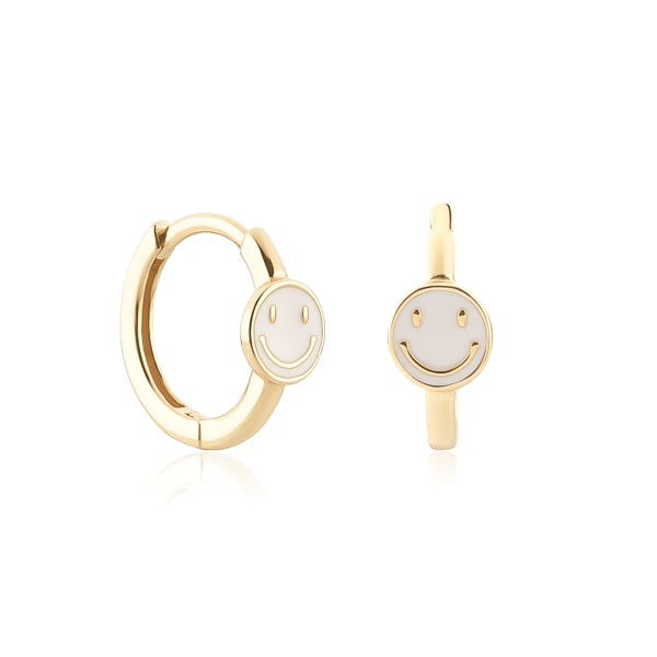Gold white smiley emoji hoop earrings