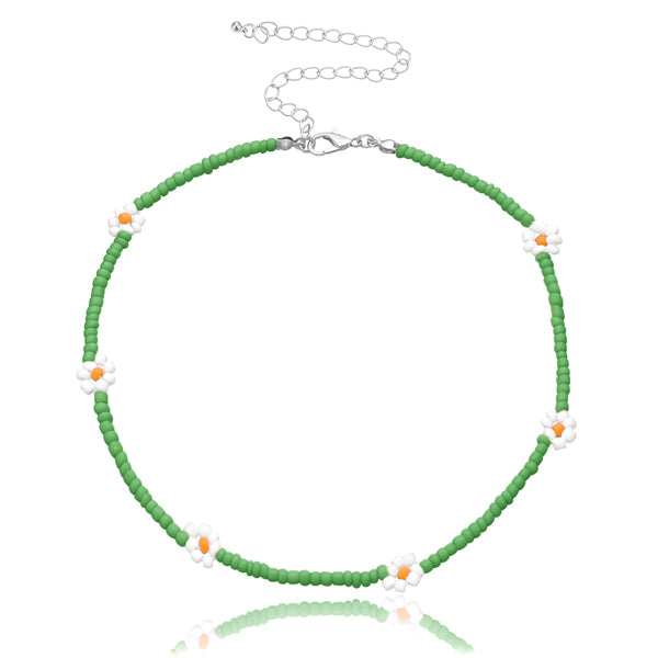 Green beaded flower choker necklace