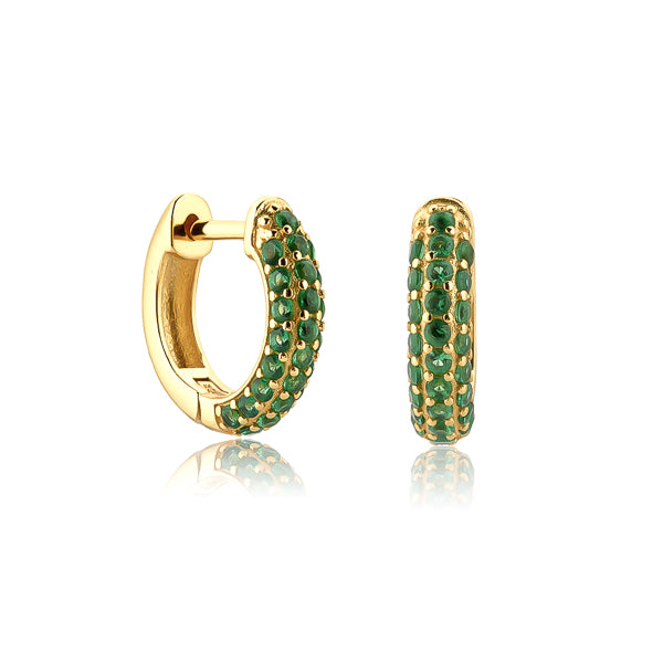 Green cubic zirconia pavé mini hoop earrings