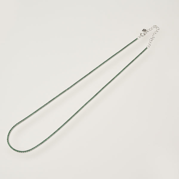 Green silver tennis chain choker necklace